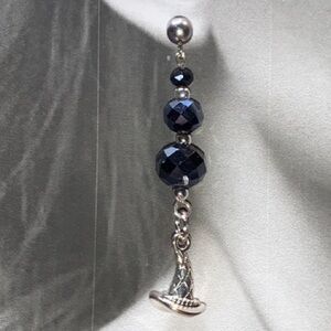 Sparkling Faceted Black Glass Beads Chandelier Drop Dangle Earrings Witch Hat